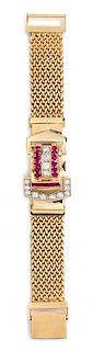 * A Retro Yellow Gold, Diamond and Ruby Surprise Wristwatch, 31.20 dwts.
