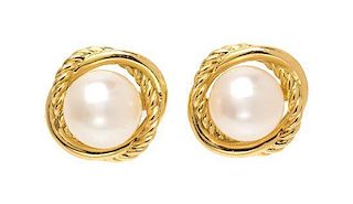 A Pair of 18 Karat Yellow Gold and Cultured Pearl "Infinity" Earrings, David Yurman, 2.10 dwts.