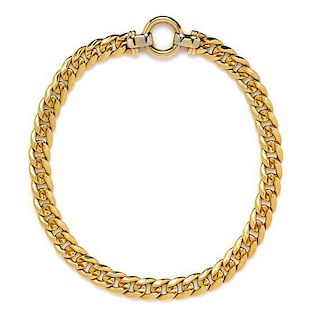 A Yellow Gold Curb Link Necklace, 28.70 dwts.