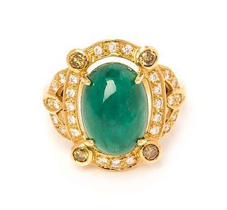 An 18 Karat Yellow Gold, Emerald, Diamond and Colored Diamond Ring, Barry Brinker, 7.20 dwts.