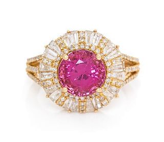 A 14 Karat Yellow Gold, Pink Spinel and Diamond Ring, 3.30 dwts.