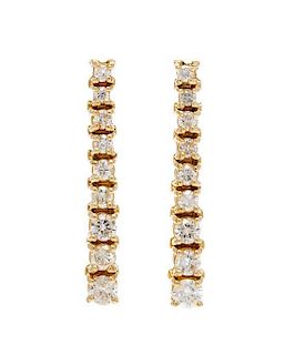 A Pair of Yellow Gold and Diamond Drop Earrings, 3.40 dwts.