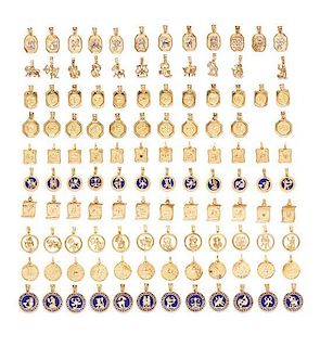 A Collection of 14 Karat Yellow Gold Zodiac Charm Pendants, 225.40 dwts.