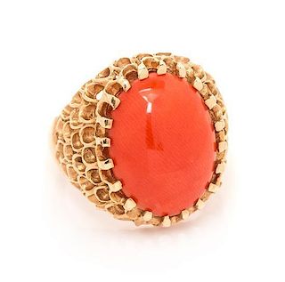 A 14 Karat Yellow Gold and Coral Ring, 5.00 dwts.