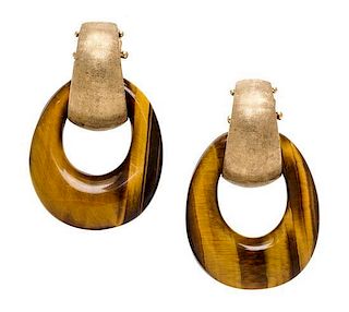 * A Pair of 14 Karat Yellow Gold and Multigem Convertible Hoop Earclips, 7.50 dwts.