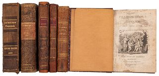 Colección de las Primeras Siete Ediciones de la Farmacopea Española Oficial (Falta 5ta). Madrid, 1794, 1797, 1803, 1817, 1884, 1905.
