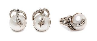 * A White Gold, Cultured Mabe Pearl and Diamond Demi Parure, 12.65 dwts.