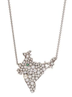 An 18 Karat White Gold, Diamond, Pearl, and Emerald Necklace, 3.70 dwts.