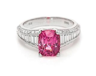 An 18 Karat White Gold, Pink Spinel and Diamond Ring, 3.90 dwts.