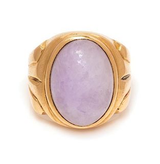 * A 14 Karat Yellow Gold and Lavender Jade Ring, 8.10 dwts.