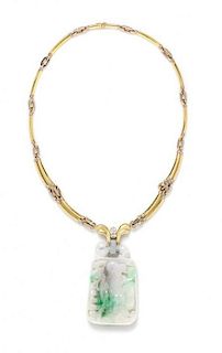 An 18 Karat Bicolor Gold, Diamond and Jade Necklace, 58.70 dwts.