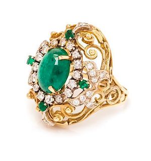 A Yellow Gold, Emerald and Diamond Ring, 9.60 dwts.