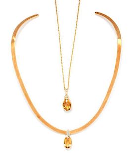 A Collection of Yellow Gold and Citrine Jewelry, 25.00 dwts.