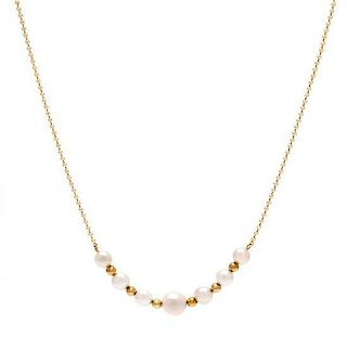 An 18 Karat Yellow Gold and Cultured Pearl Necklace, 3.20 dwts.