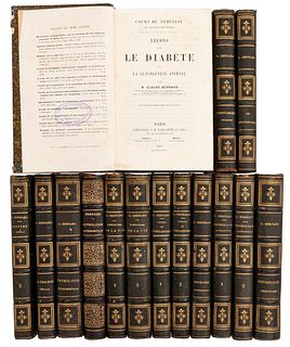 Bernard, Claude. Obras. Paris: J. B. Baillière et Fils, 1855 - 1880. Colección: Cours de Médecine du Collège de France. Piezas: 15.