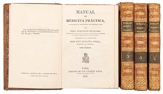 Hufeland, Guillermo Cristiano. Manual de Medicina Práctica. París, 1839. Tomos I - IV. Piezas: 4.