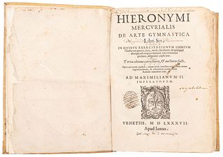 Mercurialis, Hieronymi. De Arte Gymnastica Libri Sex, in Quibus Exercitationum Omnium Vetustarum... Venetiis, 1587.
