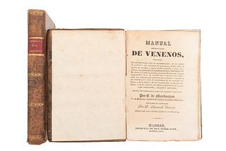 Plenck /  Montmahou. Toxicología ó Doctrina de Venenos y sus Antídotos / Manual Médico- Legal de Venenos. Madrid, 1816 / 1833. Pzas: 2.