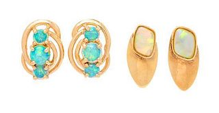 * A Collection of Yellow Gold and Opal Stud Earrings, 2.40 dwts.