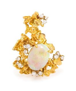 * A Yellow Gold, Opal and Diamond Brooch, 6.50 dwts.