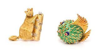 A Collection of 18 Karat Yellow Gold Animal Motif Brooches, 20.70 dwts.
