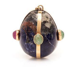 * A Yellow Gold, Sodalite and Multigem Egg Pendant, 46.40 dwts.