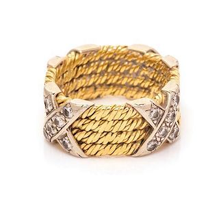 A Bicolor Gold and Diamond Ring, 9.60 dwts.
