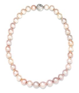 * An 18 Karat White Gold, Cultured Kasumiga Pearl and Diamond Necklace, 49.20 dwts.