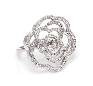 A 14 Karat White Gold and Diamond Rose Motif Ring, 5.70 dwts.