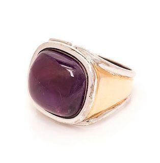 A Bicolor Gold and Amethyst Ring, Trio, 8.90 dwts.