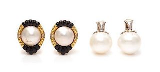 * A Collection of Gold and Cultured Pearl Earclips, 22.80 dwts.