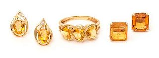 A Collection of Yellow Gold and Citrine Jewelry, 4.80 dwts.