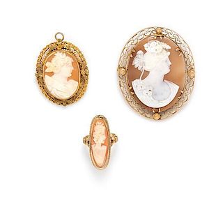 A Collection of Shell Cameo Jewelry, 13.20 dwts.