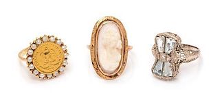 * A Collection of Gold and Multigem Rings, 7.60 dwts.