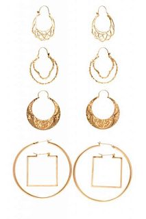 A Collection of 14 Karat Yellow Gold Hoop Earrings, 22.90 dwts.