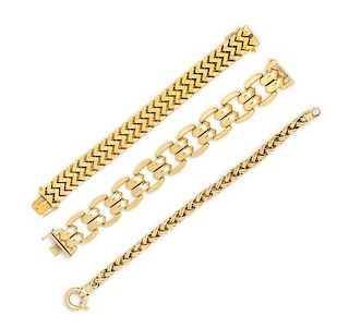 A Collection of 14 Karat Yellow Gold Bracelets, 55.00 dwts.