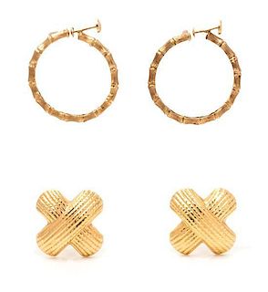 * A Collection of Yellow Gold Earrings, 12.60 dwts.