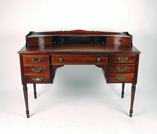 ELEGANT 1973 OLD TOWNE CHERRY WOOD DESK WITH BRASS ACCENTS