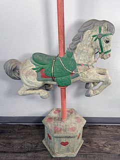 LARGE WOODEN DECORATIVE CAROUSEL STYLE HORSE