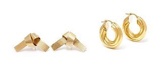 * A Collection of Yellow Gold Earrings, 7.50 dwts.