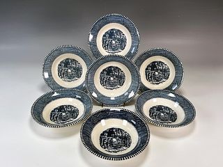 7 BLUE & WHITE CURRIER & IVES SAUCE BOWLS