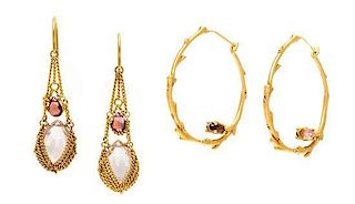 A Collection of 18 Karat Yellow Gold and Gemstone Earrings, Anthony Nak, 7.20 dwts.