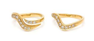A Pair of 18 Karat Yellow Gold and Diamond Stacking Bands, 3.90 dwts.