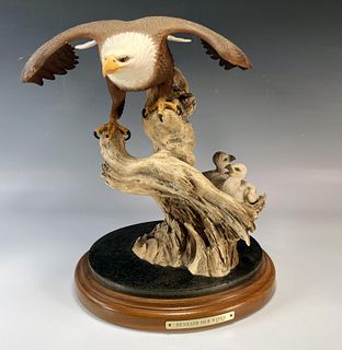 BALD EAGLE STATUE BENEATH HER WINGS ARTIST SIGNED