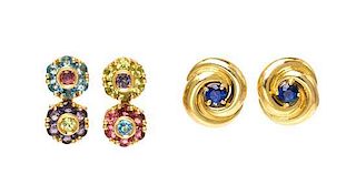 A Collection of 18 Karat Yellow Gold and Gemstone Earclips, 9.90 dwts.