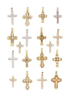 A Collection of Gold and Cubic Zirconia Cross Pendants 63.10 dwts.