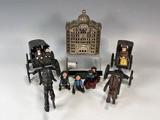 COLLECTION OF CAST IRON & METAL HORSE AND BUGGY BANK