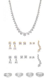 A Collection of 14 Karat Gold and Cubic Zirconia Jewelry, 88.80 dwts.