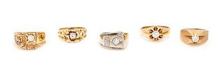 A Collection of 14 Karat Gold and Diamond Rings, 36.90 dwts.