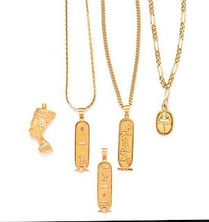 A Collection of Yellow Gold Egyptian Motif Jewelry, 36.60 dwts.